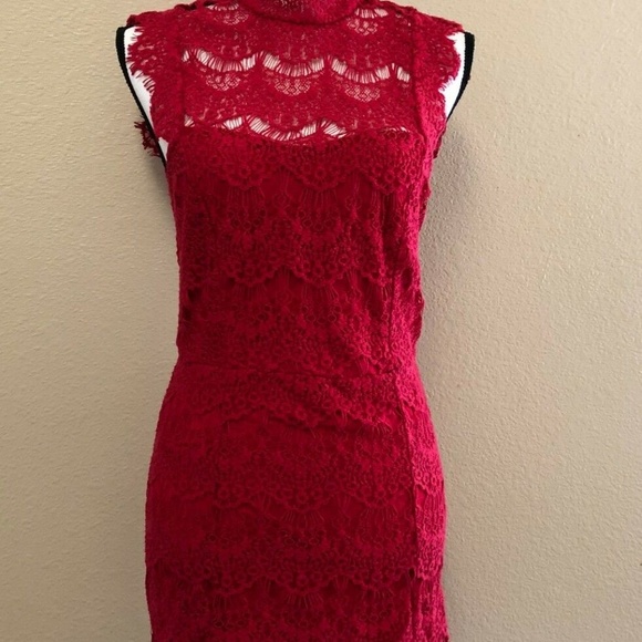 Free People Daydream Lace Minidress Cherry size M - Picture 2 of 5